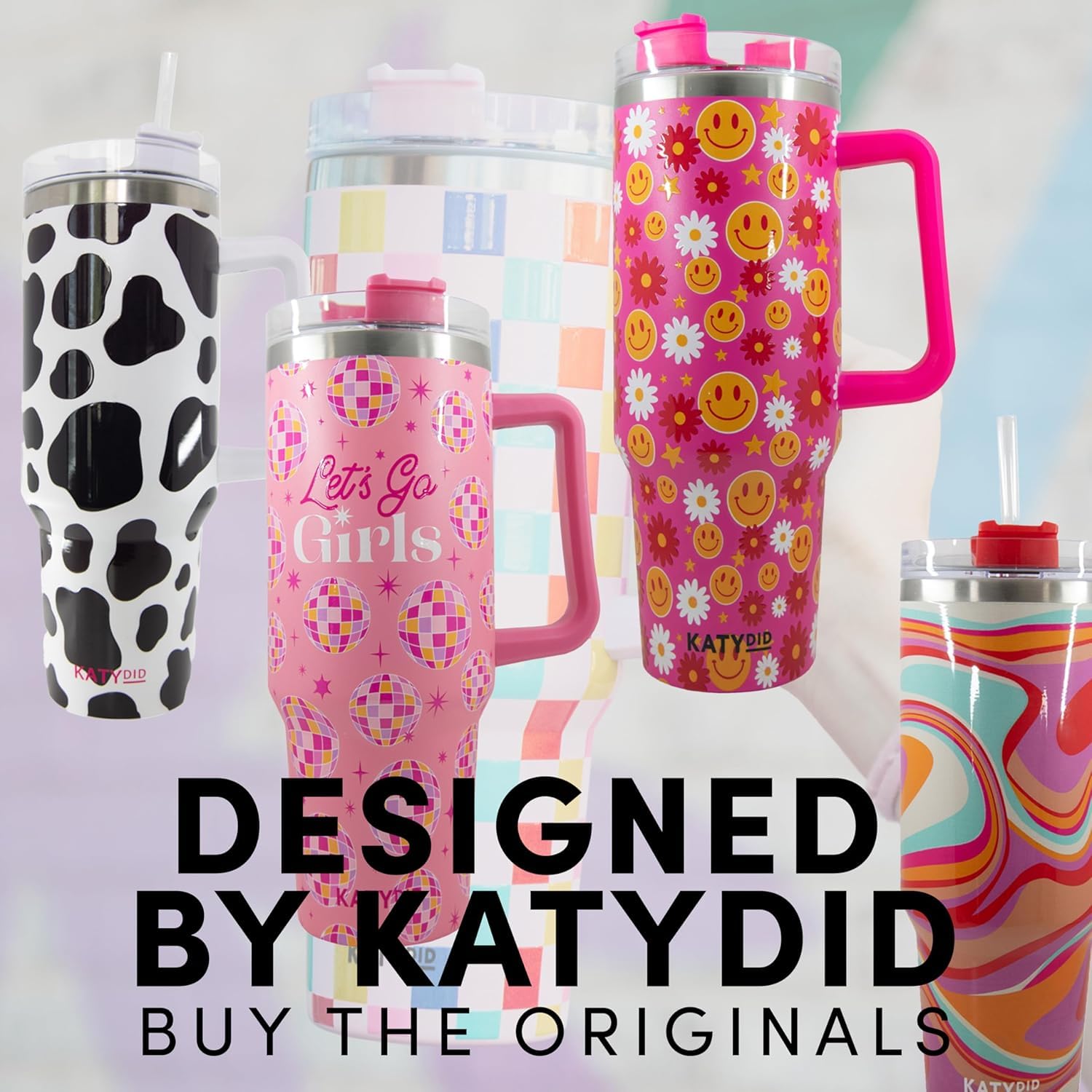 KATYDID 38oz Stainless Steel Tumbler with Handle and Straw - Dishwasher Safe Insulated Tumbler for All-Day Hot or Cold Coffee, Water, Tea, Smoothies and More (Cherry Bow) - Image 3