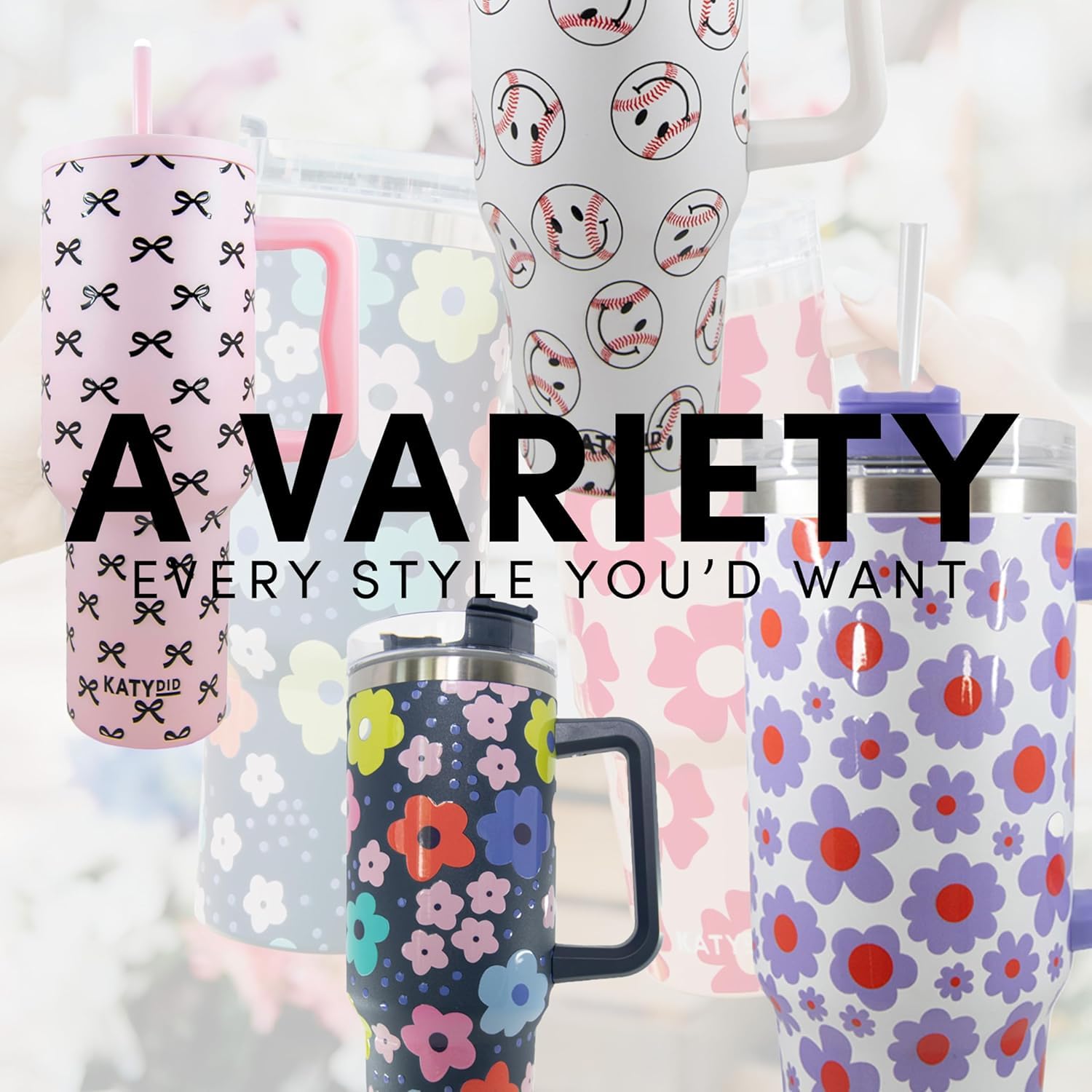 KATYDID 38oz Stainless Steel Tumbler with Handle and Straw - Dishwasher Safe Insulated Tumbler for All-Day Hot or Cold Coffee, Water, Tea, Smoothies and More (Cherry Bow) - Image 5