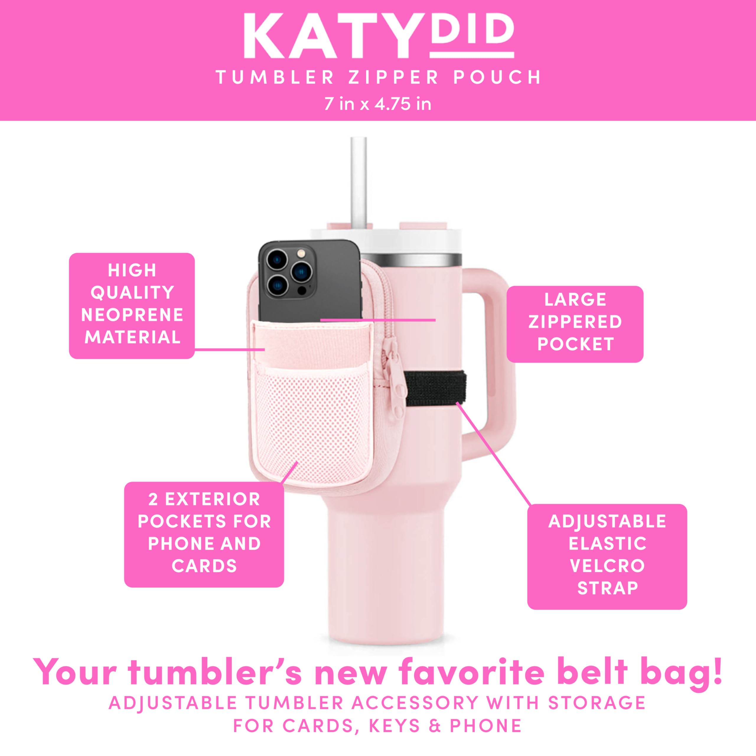 KATYDID Tumbler Zipper Pouch and Phone Holder with 3 Pockets - Compact Water Bottle Pouch for Wallet, Keys, and Phone - Premium Tumbler Accessories - Image 4