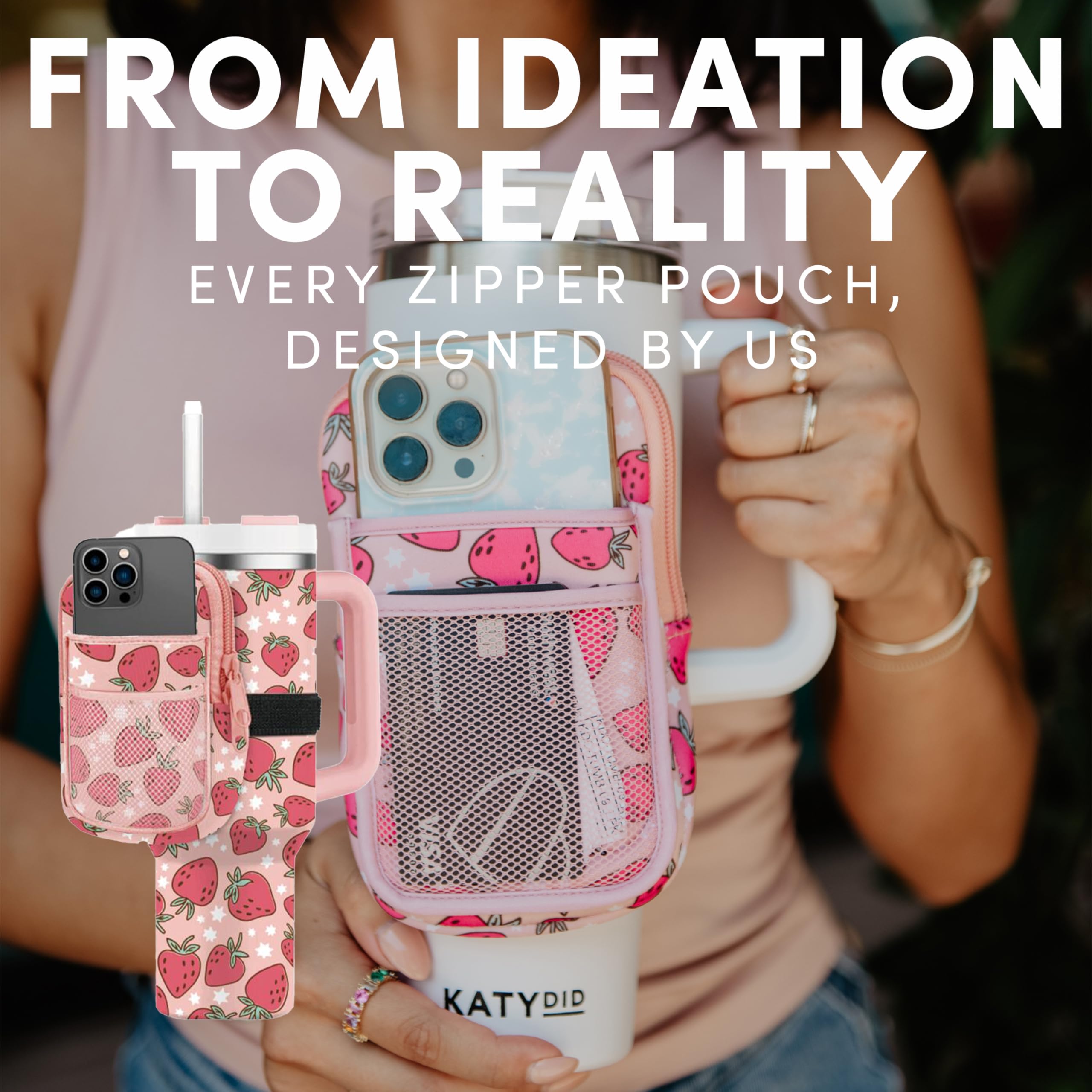 KATYDID Tumbler Zipper Pouch and Phone Holder with 3 Pockets - Compact Water Bottle Pouch for Wallet, Keys, and Phone - Premium Tumbler Accessories - Image 5