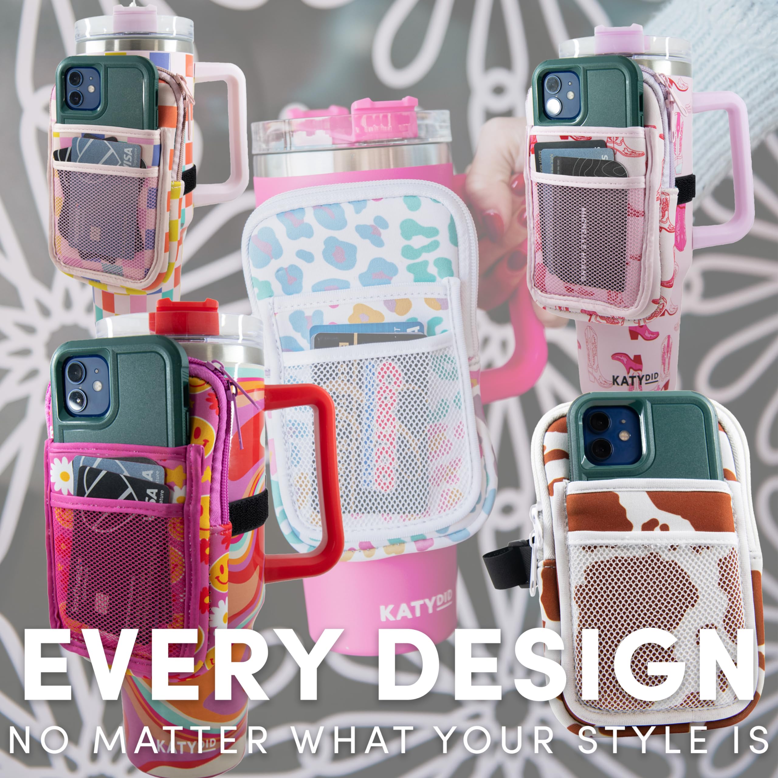 KATYDID Tumbler Zipper Pouch and Phone Holder with 3 Pockets - Compact Water Bottle Pouch for Wallet, Keys, and Phone - Premium Tumbler Accessories - Image 6