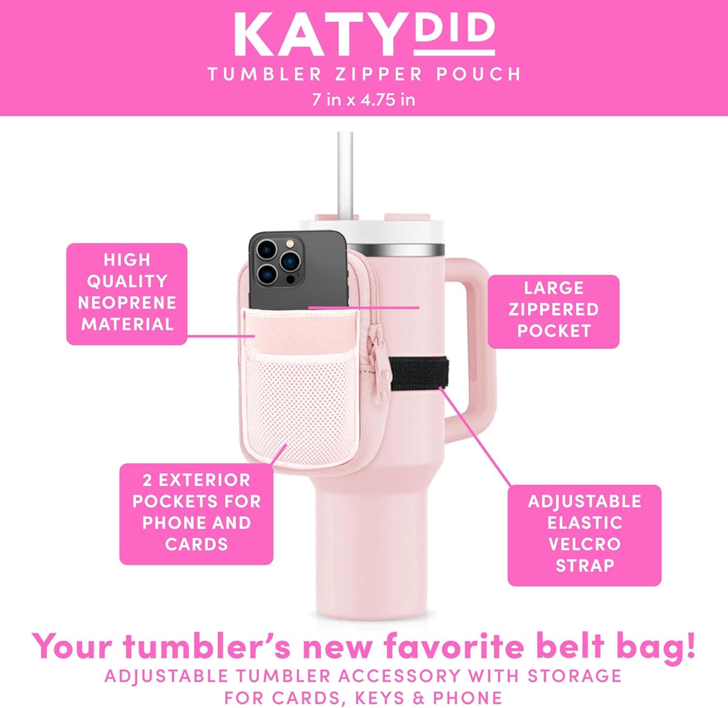 KATYDID Tumbler Zipper Pouch and Phone Holder with 3 Pockets - Compact Water Bottle Pouch for Wallet, Keys, and Phone - Premium Tumbler Accessories - Image 4