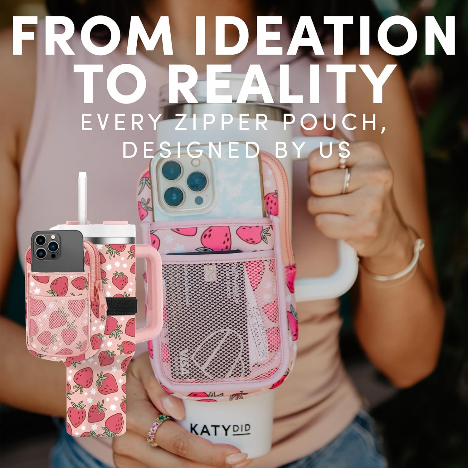 KATYDID Tumbler Zipper Pouch and Phone Holder with 3 Pockets - Compact Water Bottle Pouch for Wallet, Keys, and Phone - Premium Tumbler Accessories - Image 5